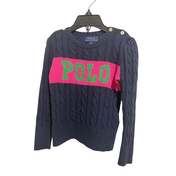 Polo Ralph Lauren Other - Polo Ralph Lauren Sweater Kids 3/3T Navy Cable Knit Wool Blend Logo Pullover